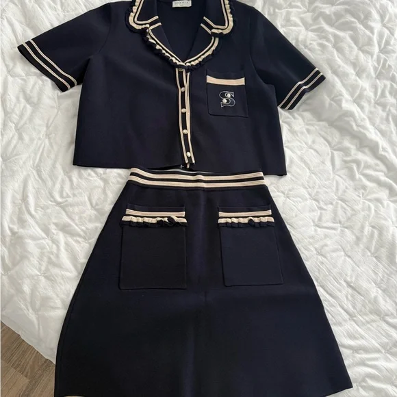 Sandro blue and Cream Short Sleeve Set - Picture 5 of 5